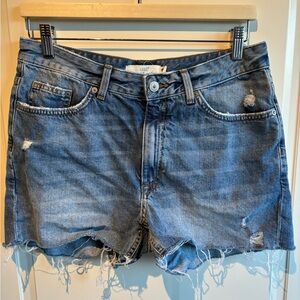 H&M Women Blue Jean Shorts with Distressed Details